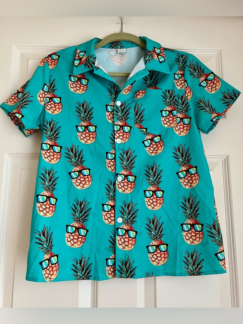 Boys’ Turquoise Pineapple Print Button Down Shirt